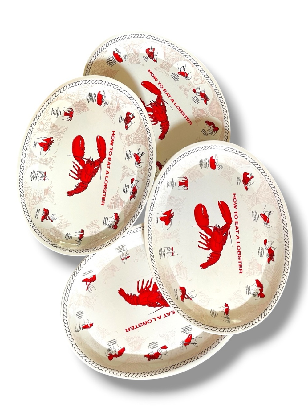 Set of 4, individual lobster serving plates, heavy weight plastic, non slip back